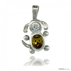 Sterling Silver November Birthstone Dog Pendant w/ Citrine Color Cubic Zirconia