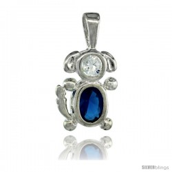 Sterling Silver December Birthstone Dog Pendant w/ Blue Topaz Color Cubic Zirconia