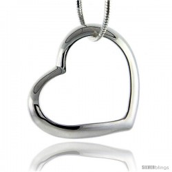 Beautiful Sterling Silver Classic Valentine Floating Heart, 7/8 in. long X 1 in. wide