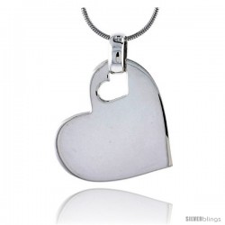 Sterling Silver High Polished Heart Pendant, w/ Small Cut Out, 15/16" (24 mm) tall, w/ 18" Thin Snake Chain