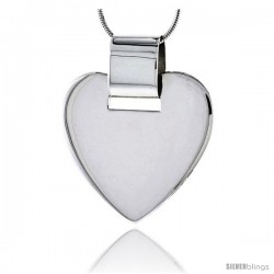 Sterling Silver High Polished Heart Pendant, 1 1/8" (29 mm) tall, w/ 18" Thin Snake Chain