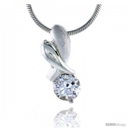 High Polished Sterling Silver 11/16" (17 mm) tall "XO" Hugs & Kisses Pendant, w/ 6mm Brilliant Cut CZ Stone, w/ 18" Thin Box