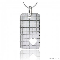 Sterling Silver High Polished Checker Board Pattern Rectangular Pendant, w/ Heart Cut Out, 1 5/8" (35 mm) tall, w/ 18" Thin