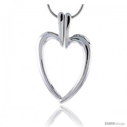 Sterling Silver High Polished Split Heart Pendant, 1 1/8" (29 mm) tall, w/ 18" Thin Snake Chain