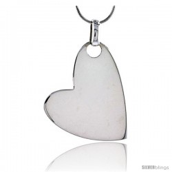 Sterling Silver High Polished Solid Fancy Heart Pendant, 1 1/2" (38 mm) tall, w/ 18" Thin Snake Chain