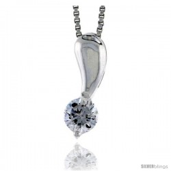 High Polished Sterling Silver 11/16" (18 mm) tall Pendant Slide, w/ 6mm Brilliant Cut CZ Stone, w/ 18" Thin Box Chain