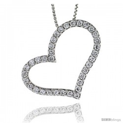 Sterling Silver CZ Cut Out Heart Pendant Slide, 1 1/4 in. (32 mm) tall