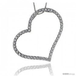 Sterling Silver CZ Cut Out Heart Pendant Slide, 2 in. (51 mm) tall