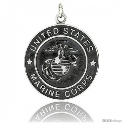 Sterling Silver U.S. Marine Corps Eagle Globe Anchor Medal, 1 5/16" (33 mm) tall