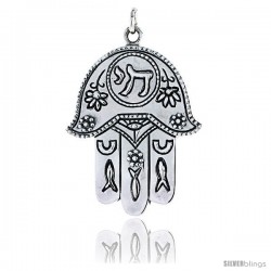 Sterling Silver Hamsa "Hand of God" Pendant, 1 5/8" (41 mm) tall