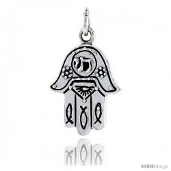 Sterling Silver Hamsa "Hand of God" Pendant, 7/8" (22 mm) tall