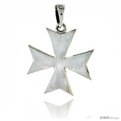 Sterling Silver High Polished Maltese Iron Cross Pendant, 1 1/16" (27 mm) tall