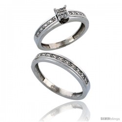 14k White Gold 2-Piece Diamond Ring Set ( Engagement Ring & Man's Wedding Band ), w/ 0.21 Carat Brilliant Cut -Style Ljw202em