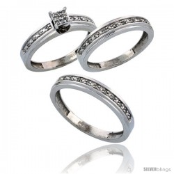 14k White Gold 3-Piece Trio His (4mm) & Hers (4mm) Diamond Wedding Band Set, w/ 0.29 Carat Brilliant Cut -Style Ljw202w3