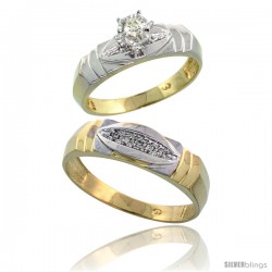 Gold Plated Sterling Silver 2-Piece Diamond Wedding Engagement Ring Set for Him & Her, 5mm & 6mm wide -Style Agy121em