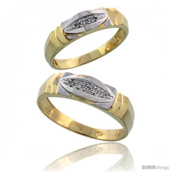 Gold Plated Sterling Silver Diamond 2 Piece Wedding Ring Set His 6mm & Hers 5mm -Style Agy121w2