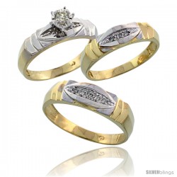 Gold Plated Sterling Silver Diamond Trio Wedding Ring Set His 6mm & Hers 5mm -Style Agy121w3