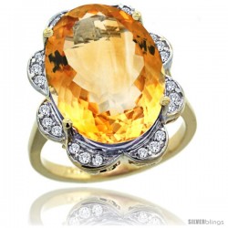 14k Gold Natural Citrine Ring 18x13 mm Oval Shape Diamond Halo, 3/4inch wide