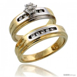 14k Gold 2-Piece Diamond Ring Set w/ Rhodium Accent ( Engagement Ring & Man's Wedding Band ), w/ 0.23 Carat Brilliant Cut