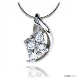 High Polished Sterling Silver 3/4" (19 mm) tall Cluster Pendant, w/ Four 4mm Brilliant Cut CZ Stones, w/ 18" Thin Box Chain