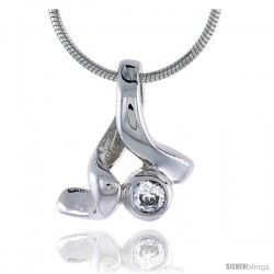 High Polished Sterling Silver 9/16" (15 mm) tall Freeform Pendant, w/ 3mm Brilliant Cut CZ Stone, w/ 18" Thin Box Chain