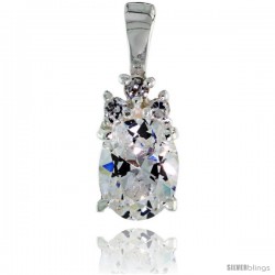 Sterling Silver Oval-shaped April Birthstone CZ Pendant, w/ Brilliant Cut & 9x7mm Oval Cut Clear Stones, w/ 18" Thin Box Chain