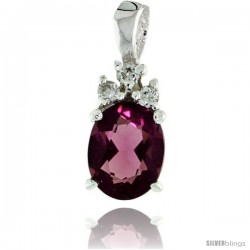 Sterling Silver Oval-shaped June Birthstone CZ Pendant, w/ 9x7mm Oval Cut Alexandrite-colored Stone & Brilliant Cut Clear