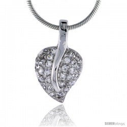 High Polished Sterling Silver 3/4" (19 mm) tall Heart Pendant, w/ 1.5mm Brilliant Cut CZ Stones, w/ 18" Thin Box Chain