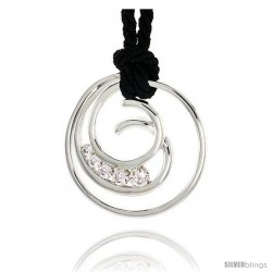 Sterling Silver Spiral-inspired Graduated Journey Pendant w/ 5 High Quality CZ Stones, 1 1/8" (29 mm) tall