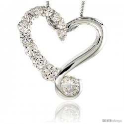 Sterling Silver Graduated Journey Heart Pendant w/ 12 High Quality CZ Stones, 7/8" (22 mm) tall