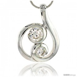 Sterling Silver Spiral-inspired Pendant w/ 5mm & 6mm High Quality CZ Stones, 1" (25 mm) tall