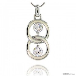 Sterling Silver Overlapping Circles Pendant w/ 6mm High Quality CZ Stones, 1 1/8" (29 mm) tall