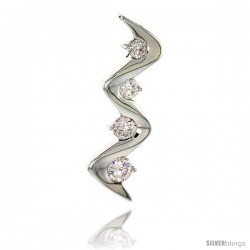 Sterling Silver Graduated Journey Zigzag Pendant w/ 4 High Quality CZ Stones, 1 5/16" (34 mm) tall