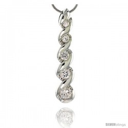 Sterling Silver Graduated Journey Pendant w/ 5 CZ Stones, 1 7/8" (36mm) tall