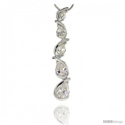 Sterling Silver Pear-shaped Graduated Journey Pendant w/ 5 CZ Stones, 1 3/4" (44mm) tall