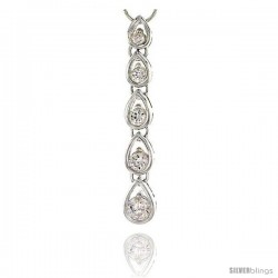 Sterling Silver Pear Link Graduated Journey Pendant w/ 5 CZ Stones, 1 15/16" (49mm) tall
