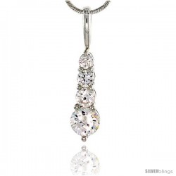 Sterling Silver Graduated Journey Pendant w/ 4 High Quality CZ Stones, 3/4" (19 mm) tall