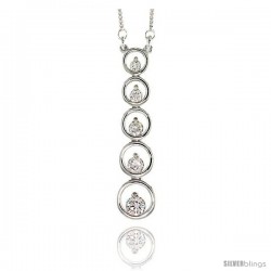 Sterling Silver Graduated Journey Pendant w/ 5 High Quality CZ Stones, 1 7/8" (48 mm) tall