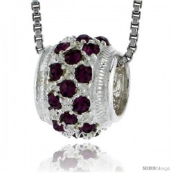 High Polished Sterling Silver 7/16" (11 mm) tall Bead Charm, w/ Brilliant Cut CZ Stones, w/ 18" Thin Box Chain