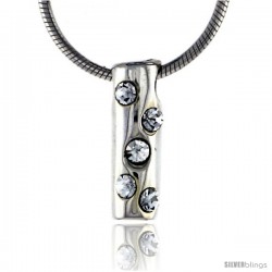 High Polished Sterling Silver 9/16" (14 mm) tall Tubular Pendant, w/ Five 2mm Brilliant Cut CZ Stones, w/ 18" Thin Box Chain