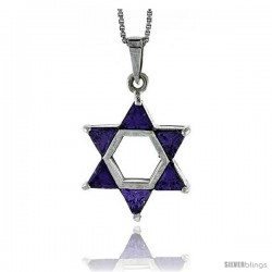 High Polished Sterling Silver 1" (25 mm) tall Jewish Star of David Pendant, w/ Six 5mm Trillion Amethyst-colored CZ Stones