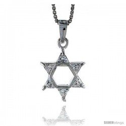 High Polished Sterling Silver 11/16" (17 mm) tall Jewish Star of David Pendant, w/ Six Trillion CZ Stones, w/ 18" Thin Box Chain