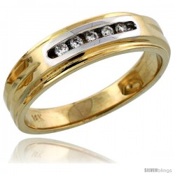 14k Gold Men's Diamond Band w/ Rhodium Accent, w/ 0.10 Carat Brilliant Cut Diamonds, 1/4 in. (6mm) wide