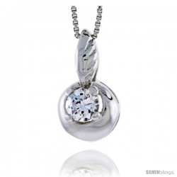 High Polished Sterling Silver 7/8" (22 mm) Round Pendant, w/ 5mm Brilliant Cut Amethyst-colored CZ Stone, w/ 18" Thin Box Chain