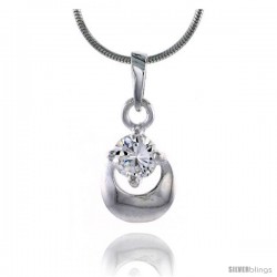 High Polished Sterling Silver 5/8" (16 mm) tall Matte-finish Fancy Loop Pendant, w/ 5mm Brilliant Cut CZ Stone, w/ 18" Thin Box