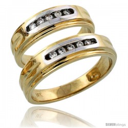 14k Gold 2-Piece His (6mm) & Hers (6mm) Diamond Wedding Band Set w/ Rhodium Accent, w/ 0.20 Carat Brilliant Cut Diamonds