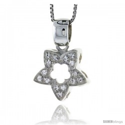 High Polished Sterling Silver 11/16" (17 mm) tall Starfish Cut Out Pendant, w/ Brilliant Cut CZ Stones, w/ 18" Thin Box Chain