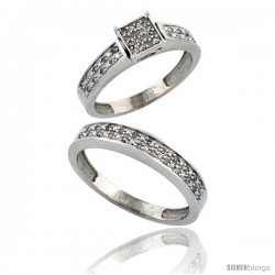 14k White Gold 2-Piece Diamond Ring Set ( Engagement Ring & Man's Wedding Band ), w/ 0.24 Carat Brilliant Cut -Style Ljw203em