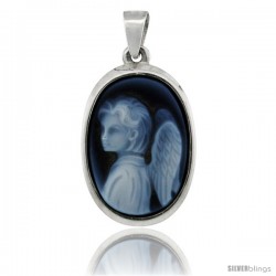 Sterling Silver Natural Blue Agate Cameo Angel Pendant 18x13mm