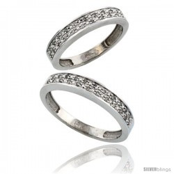 14k White Gold 2-Piece His (4mm) & Hers (4mm) Diamond Wedding Band Set, w/ 0.20 Carat Brilliant Cut Diamonds -Style Ljw203w2